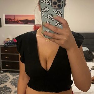 Black open neck cropped top